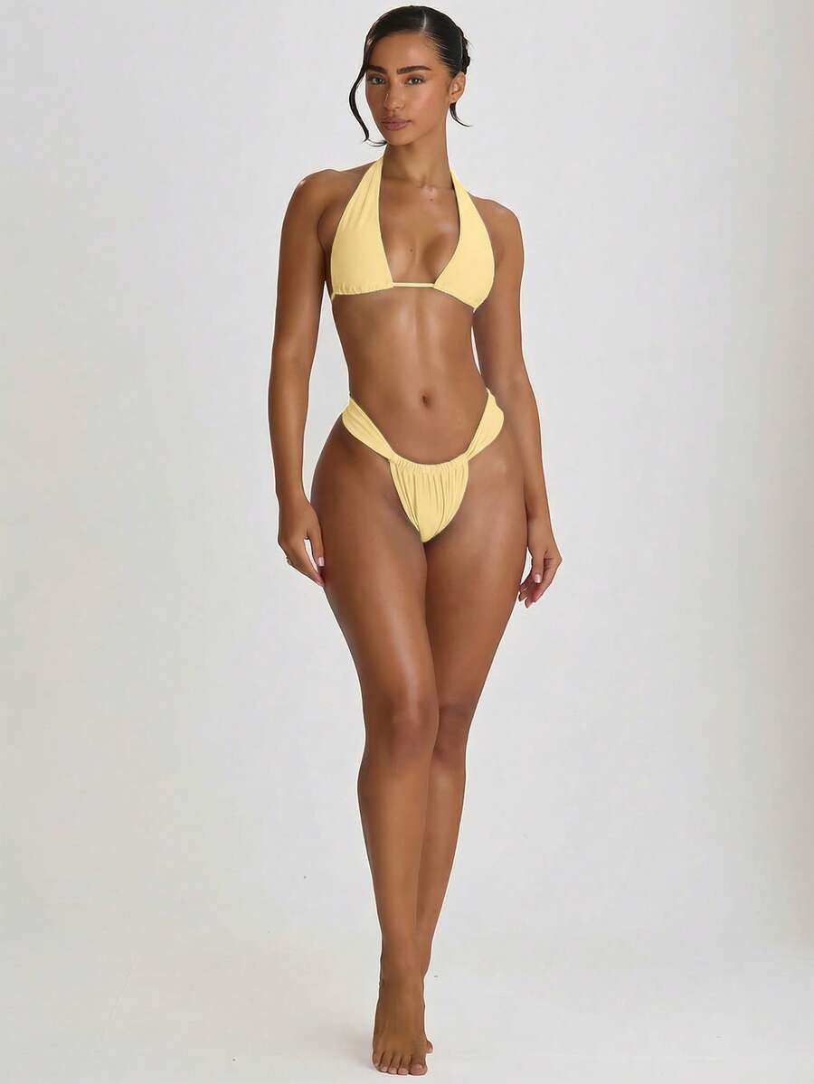 Thick Strap Ruched Cheeky Bikini Bottoms – Summer Beach Vacation Swimwear