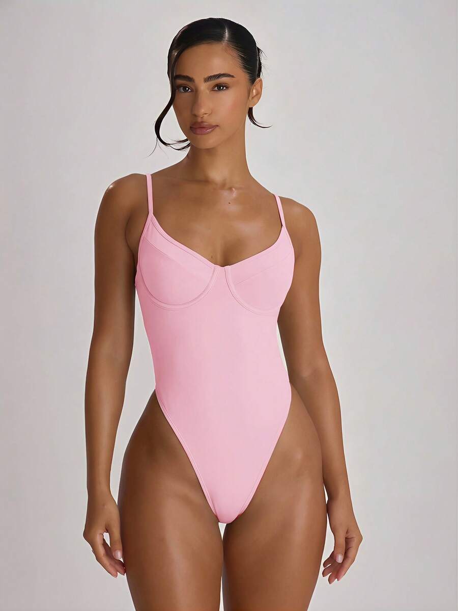 Underwire Cup High Leg Cheeky One-Piece Swimsuit – Summer Beach Vacation Swimwear