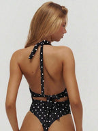 Plunge Tie Neck High Leg Thong Swimsuit – Summer Beach Vacation Swimwear