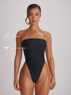 Bandeau Cut-Out Back High Leg Swimsuit – Summer Beach Vacation Swimwear
