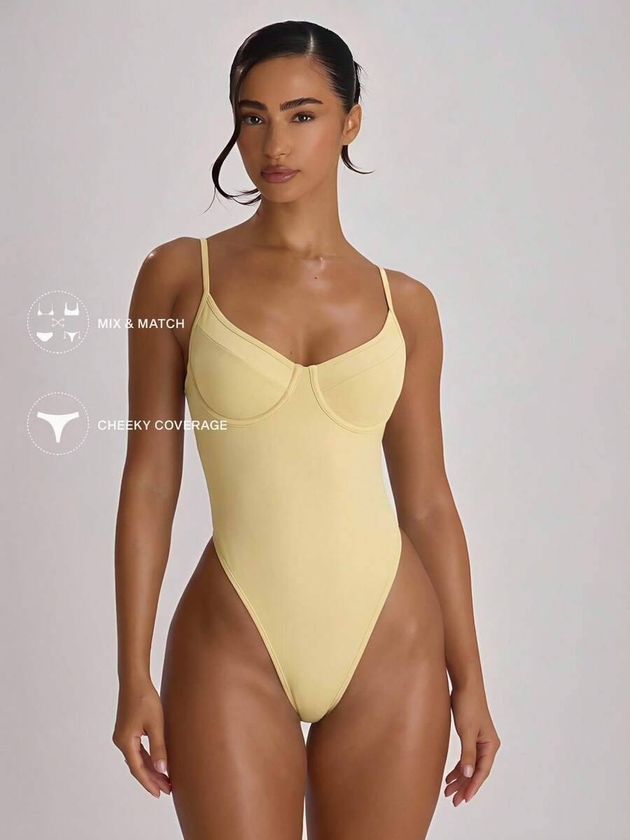 Underwire Cup High Leg Cheeky One-Piece Swimsuit – Summer Beach Vacation Swimwear
