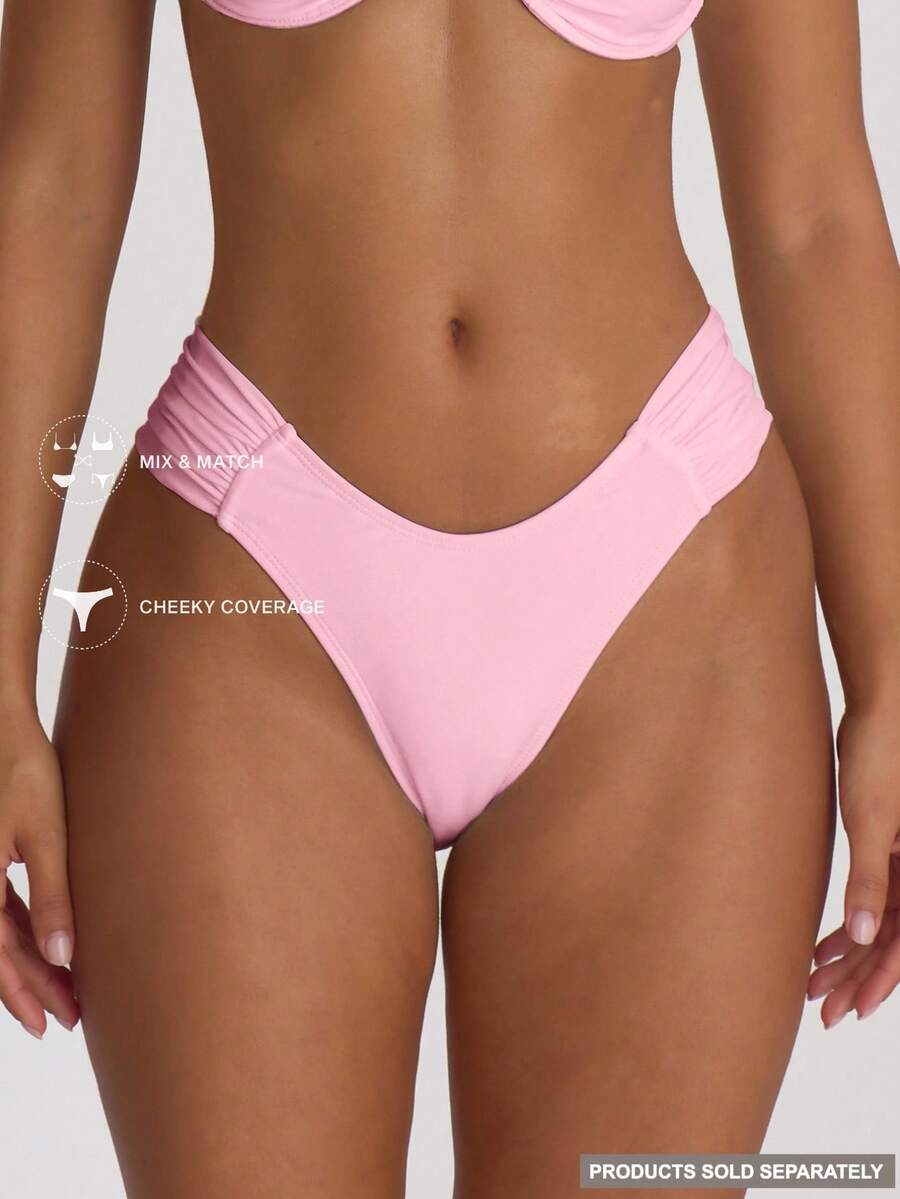 Ruched Side Cheeky Bikini Bottoms – Summer Beach Vacation Swimwear