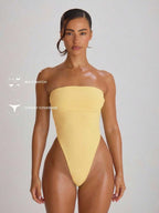 Bandeau Cut-Out Back High Leg Swimsuit – Summer Beach Vacation Swimwear