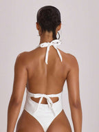 Plunge Halter Tie Back Cheeky Swimsuit – Summer Beach Vacation Swimwear