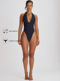 Plunge Halter Tie Back Cheeky Swimsuit – Summer Beach Vacation Swimwear