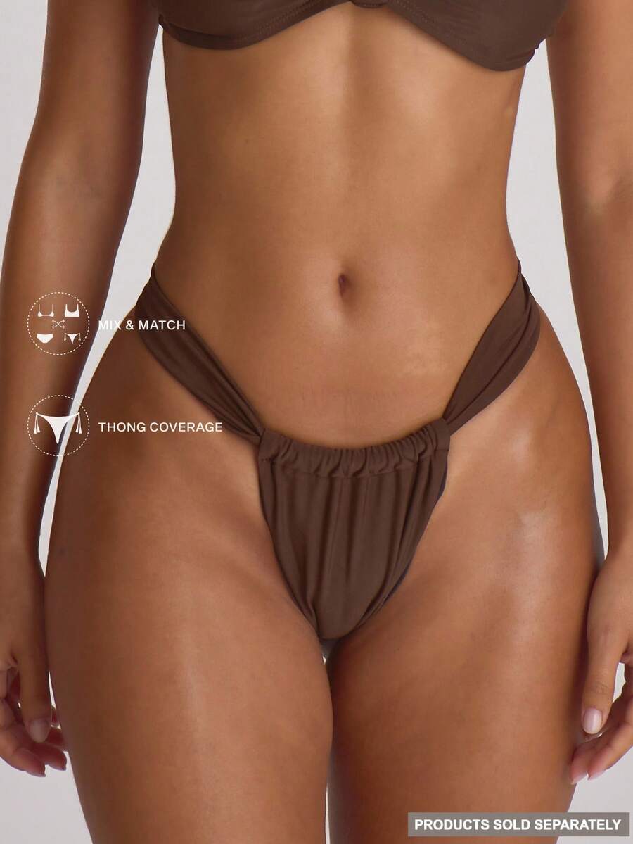 Thick Strap Ruched Cheeky Bikini Bottoms – Summer Beach Vacation Swimwear