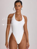Halterneck High Leg Thong One-Piece Swimsuit – Summer Beach Vacation Swimwear