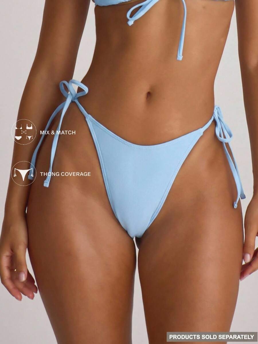 Tie Side Scooped Front Thong Bikini Bottoms – Summer Beach Vacation Swimwear