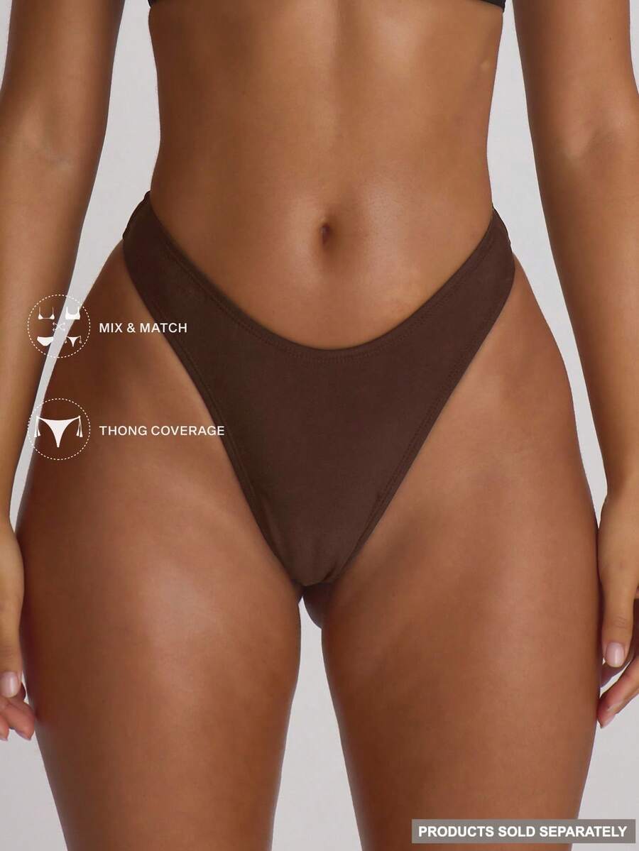 High Leg Dipped Front Thong Bikini Bottoms – Summer Beach Vacation Swimwear