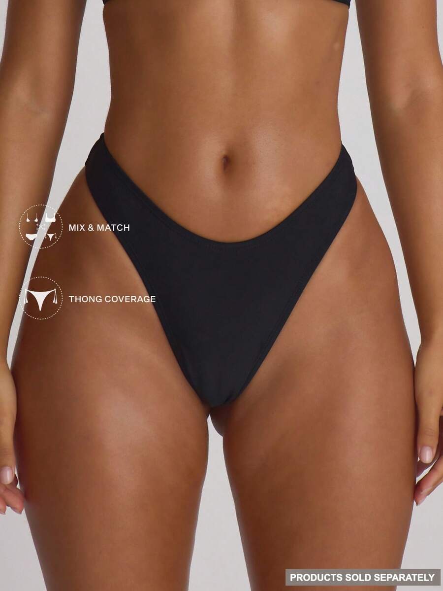 High Leg Dipped Front Thong Bikini Bottoms – Summer Beach Vacation Swimwear