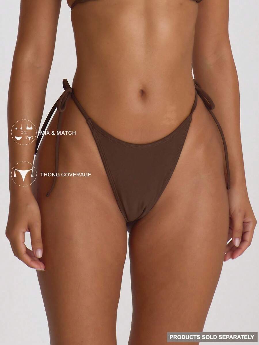 Tie Side Scooped Front Thong Bikini Bottoms – Summer Beach Vacation Swimwear