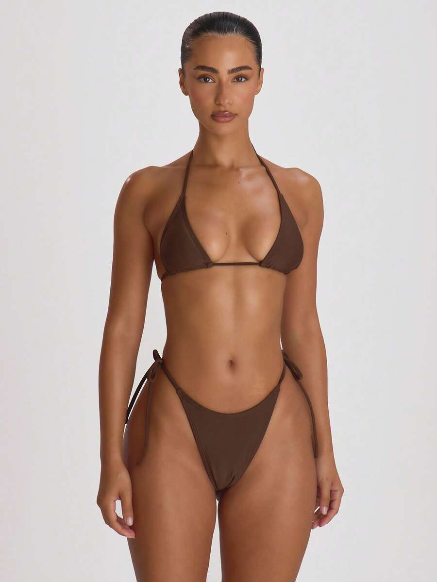 Tie Side Scooped Front Thong Bikini Bottoms – Summer Beach Vacation Swimwear
