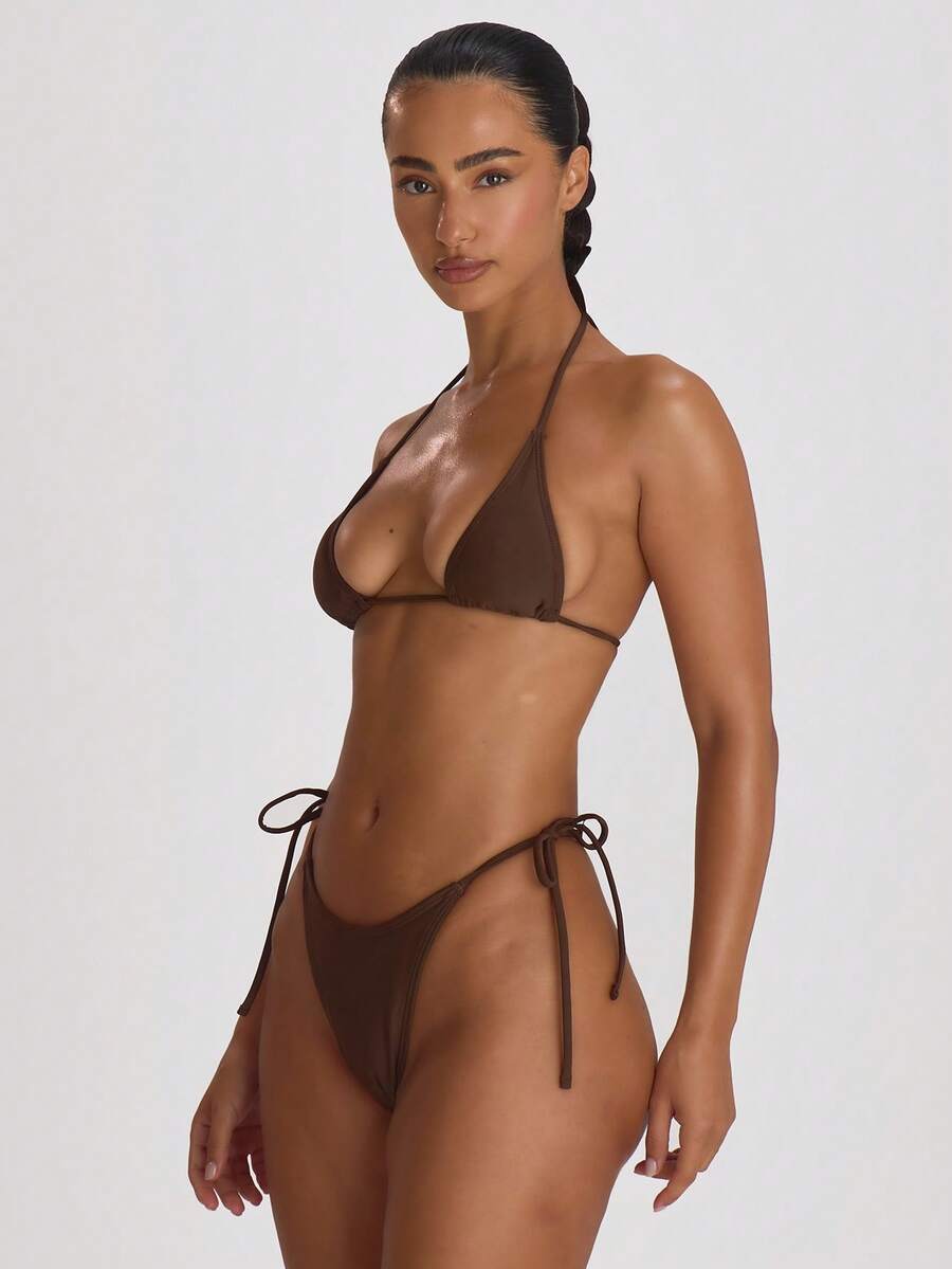 Tie Side Scooped Front Thong Bikini Bottoms – Summer Beach Vacation Swimwear