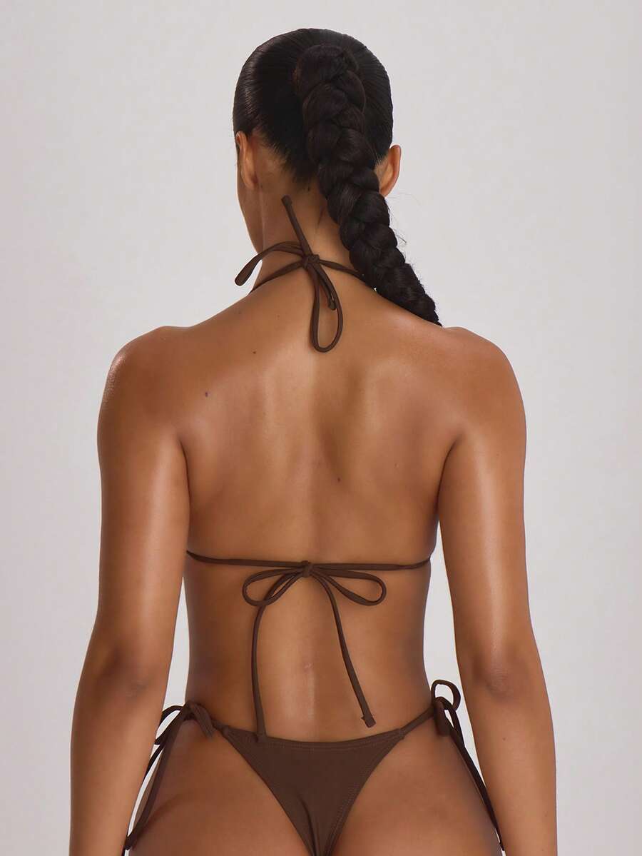 Tie Side Scooped Front Thong Bikini Bottoms – Summer Beach Vacation Swimwear