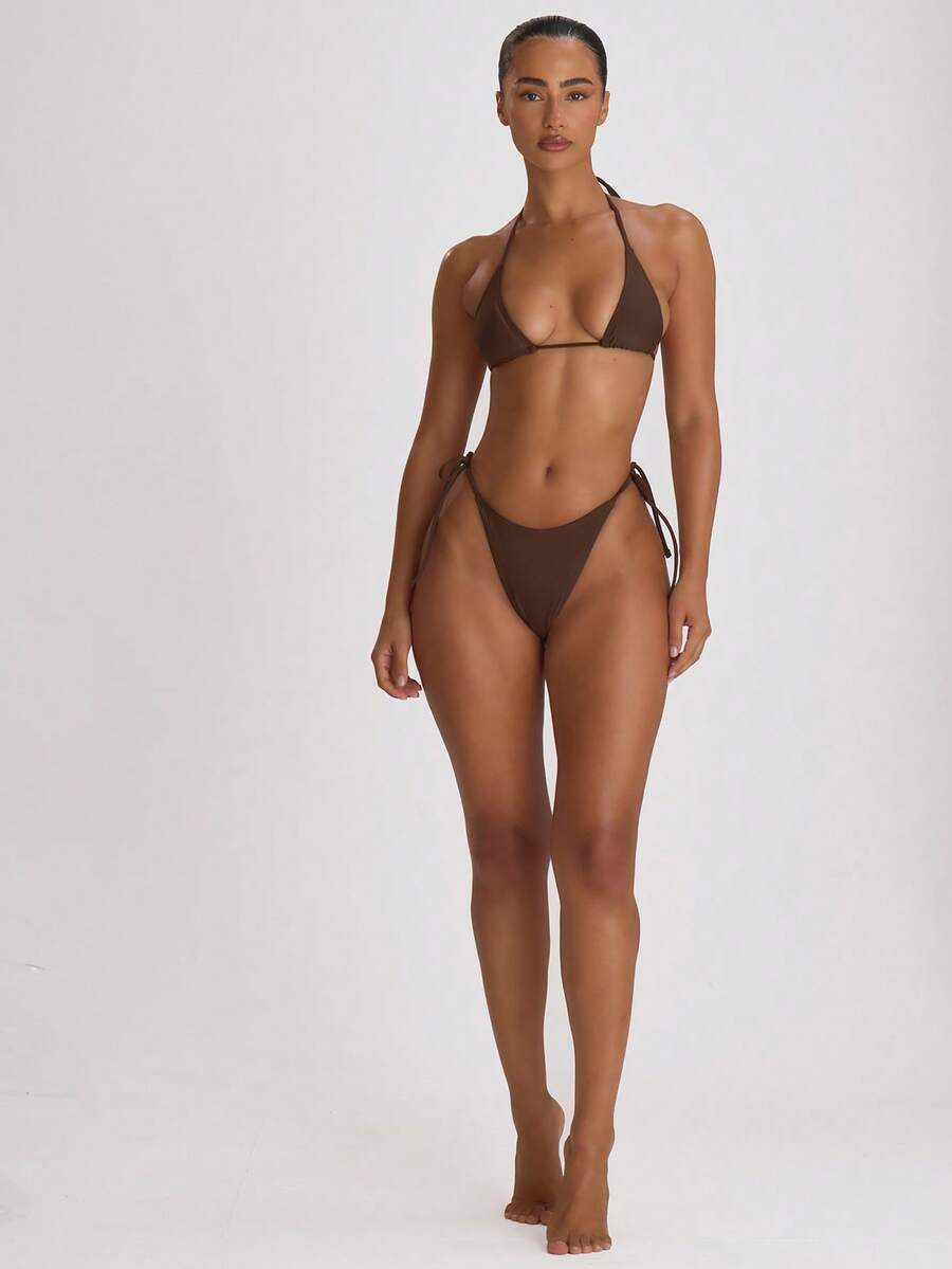 Tie Side Scooped Front Thong Bikini Bottoms – Summer Beach Vacation Swimwear