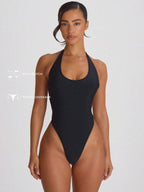 Halterneck High Leg Thong One-Piece Swimsuit – Summer Beach Vacation Swimwear