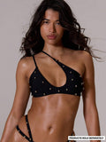 Silver Beaded Asymmetric Halter Bikini Top – Summer Beach Vacation Swimwear