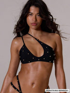 Silver Beaded Asymmetric Halter Bikini Top – Summer Beach Vacation Swimwear