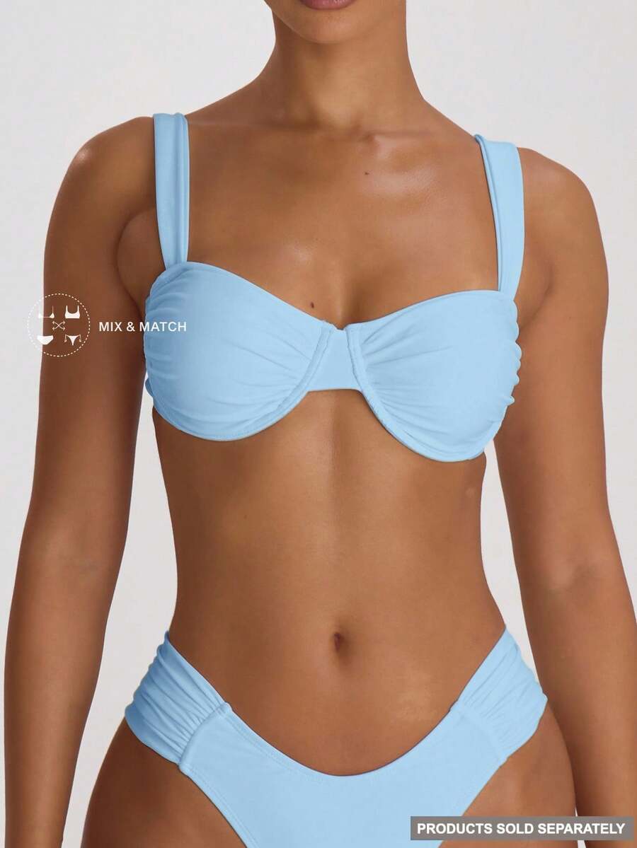 Underwire Ruched Cup Push-Up Bikini Top – Summer Beach Vacation Swimwear