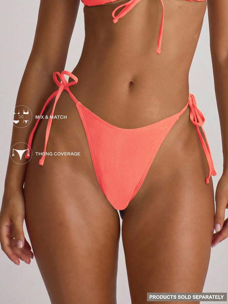 Tie Side Scooped Front Thong Bikini Bottoms – Summer Beach Vacation Swimwear