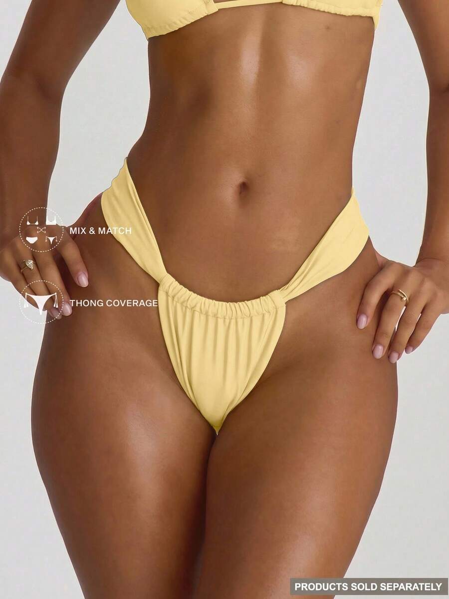 Thick Strap Ruched Cheeky Bikini Bottoms – Summer Beach Vacation Swimwear