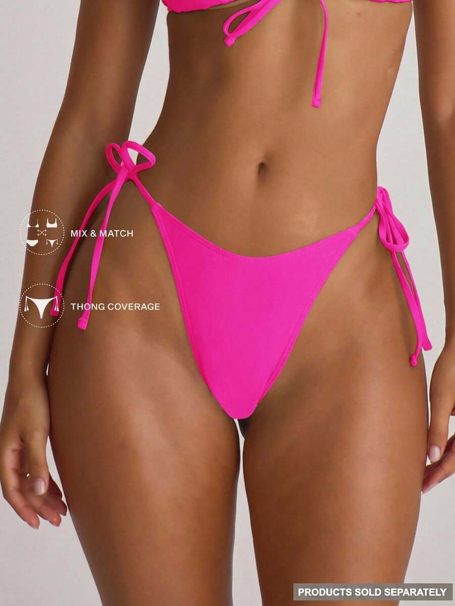 Tie Side Scooped Front Thong Bikini Bottoms – Summer Beach Vacation Swimwear