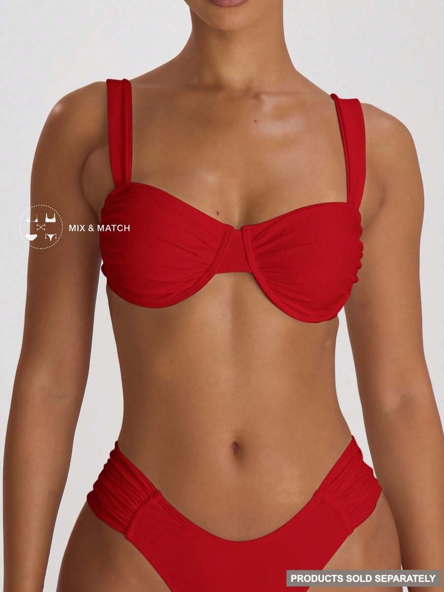 Underwire Ruched Cup Push-Up Bikini Top – Summer Beach Vacation Swimwear