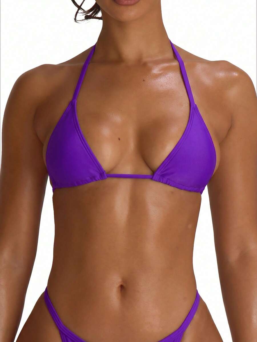 Micro Triangle Halterneck Tie Bikini Top – Summer Beach Vacation Swimwear