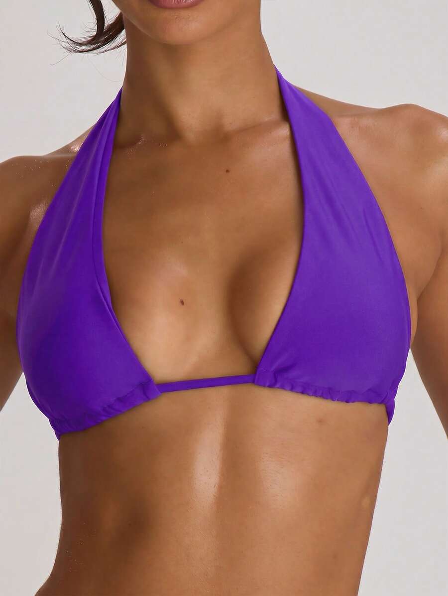 High Apex Halterneck Tie Back Bikini Top – Summer Beach Vacation Swimwear