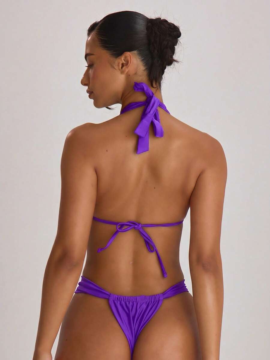 High Apex Halterneck Tie Back Bikini Top – Summer Beach Vacation Swimwear