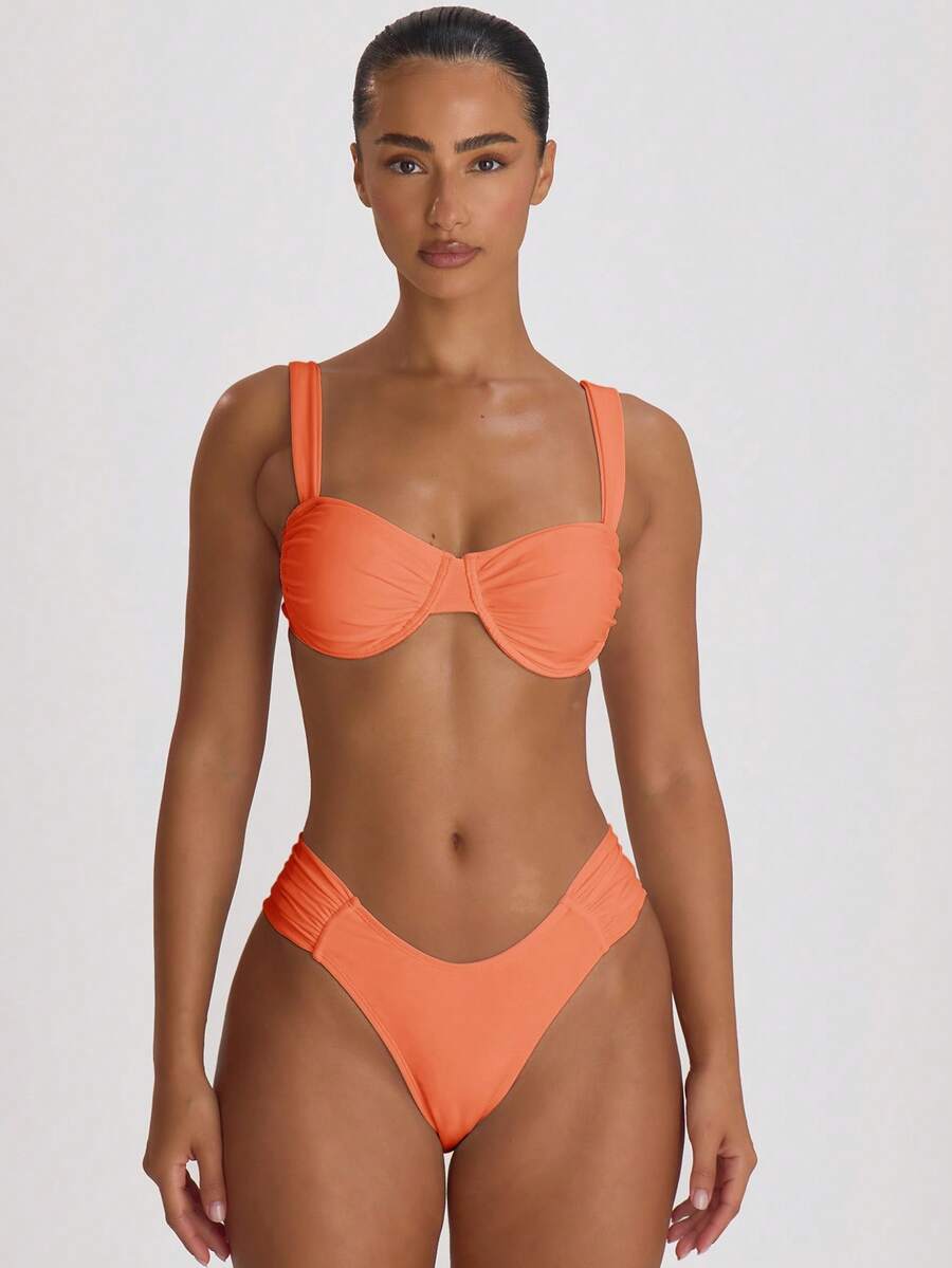Underwire Ruched Cup Push-Up Bikini Top – Summer Beach Vacation Swimwear