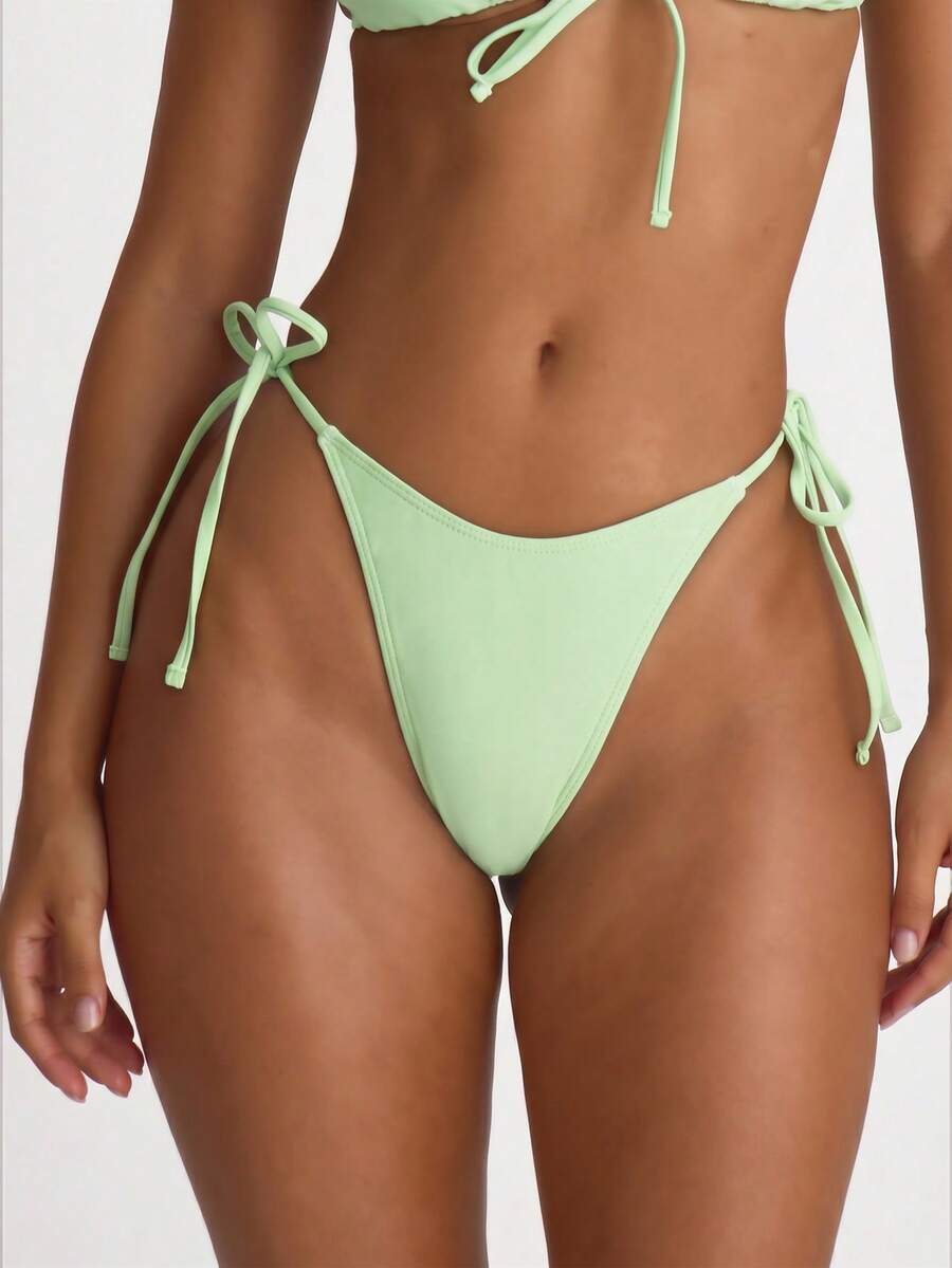 Tie Side Scooped Front Thong Bikini Bottoms – Summer Beach Vacation Swimwear