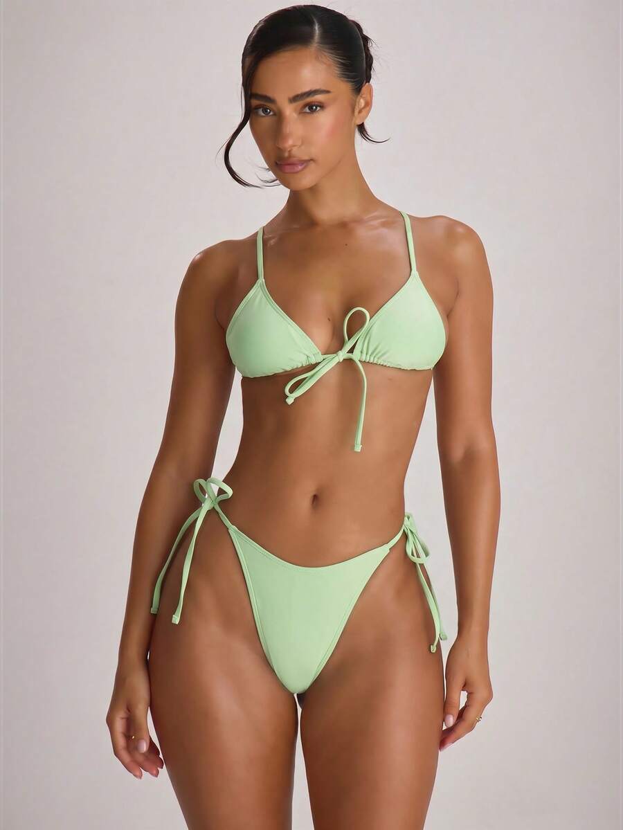 Tie Side Scooped Front Thong Bikini Bottoms – Summer Beach Vacation Swimwear