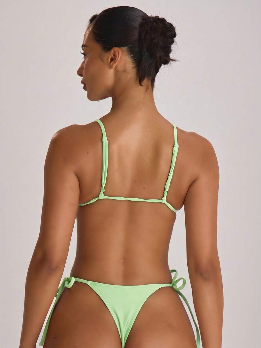 Tie Side Scooped Front Thong Bikini Bottoms – Summer Beach Vacation Swimwear