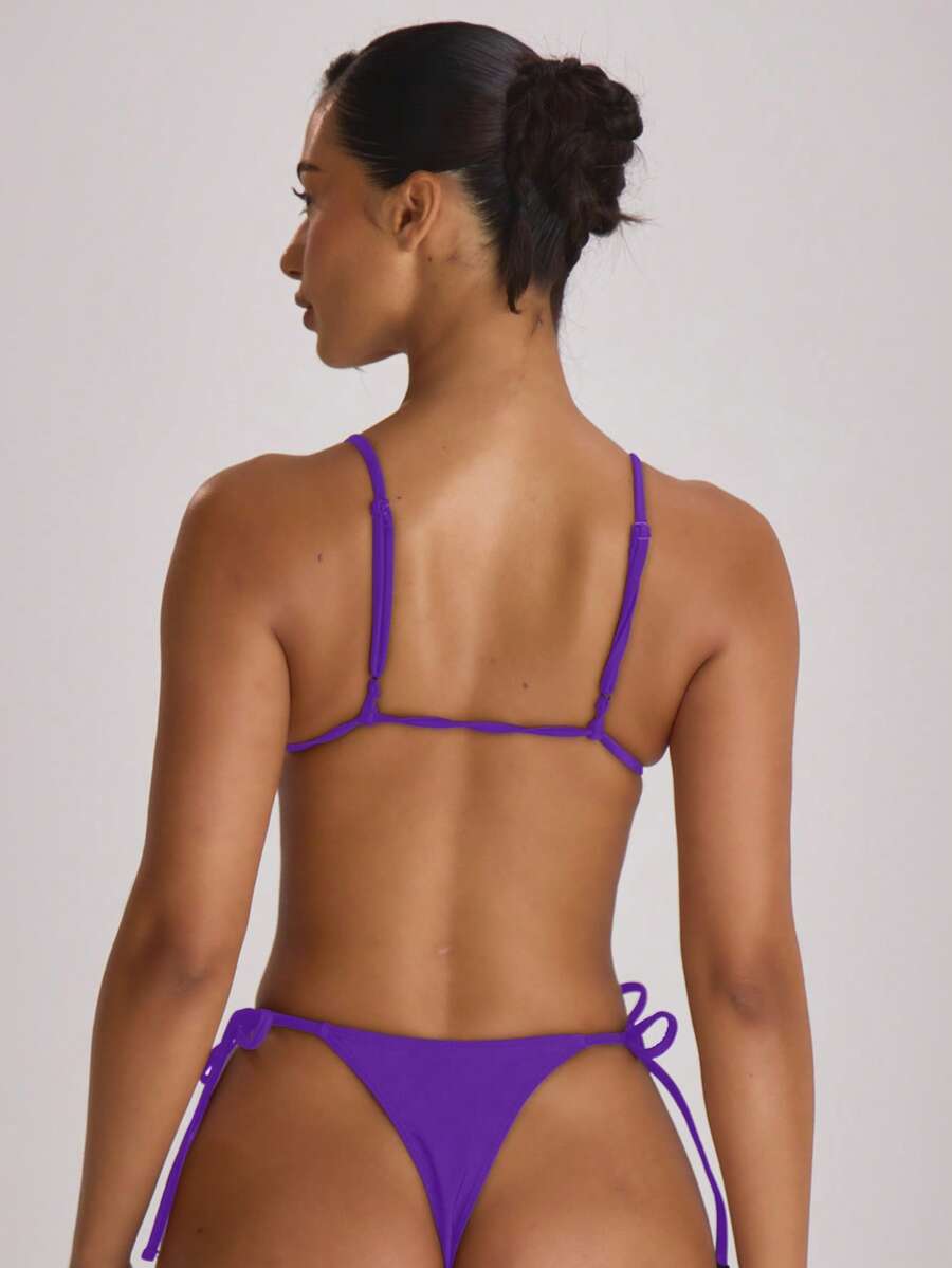 Tie Side Scooped Front Thong Bikini Bottoms – Summer Beach Vacation Swimwear