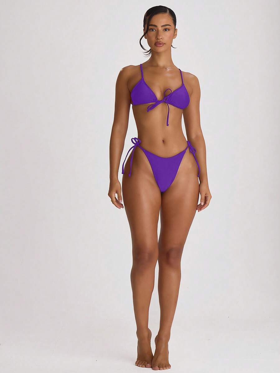Tie Side Scooped Front Thong Bikini Bottoms – Summer Beach Vacation Swimwear