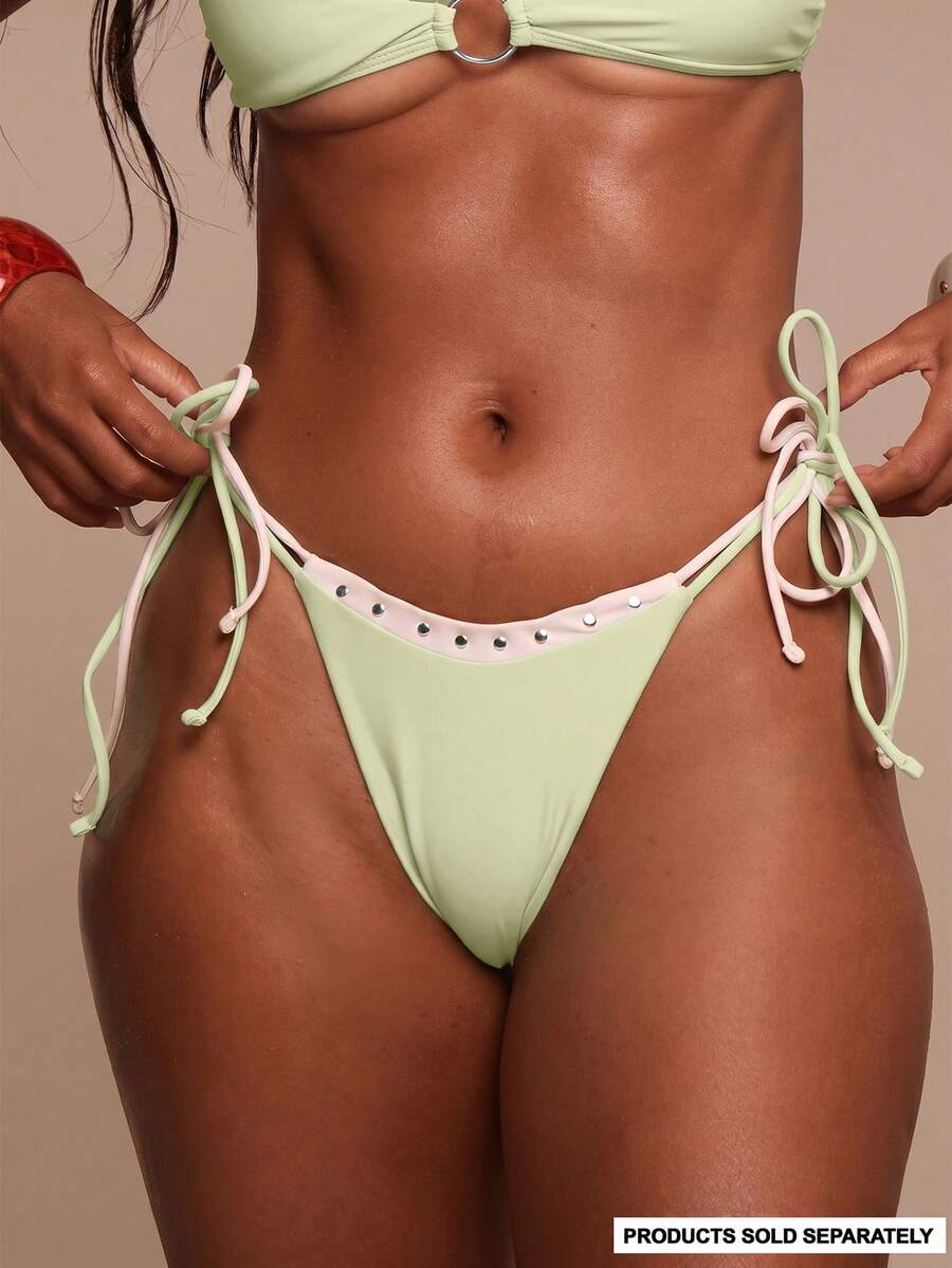 Studded Lace-Up Tie Side Bikini Bottoms – Summer Beach Vacation Swimwear