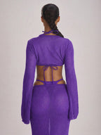 Knit Flared Sleeve Tie Front Cropped Cover-Up Top – Summer Vacation Swimwear