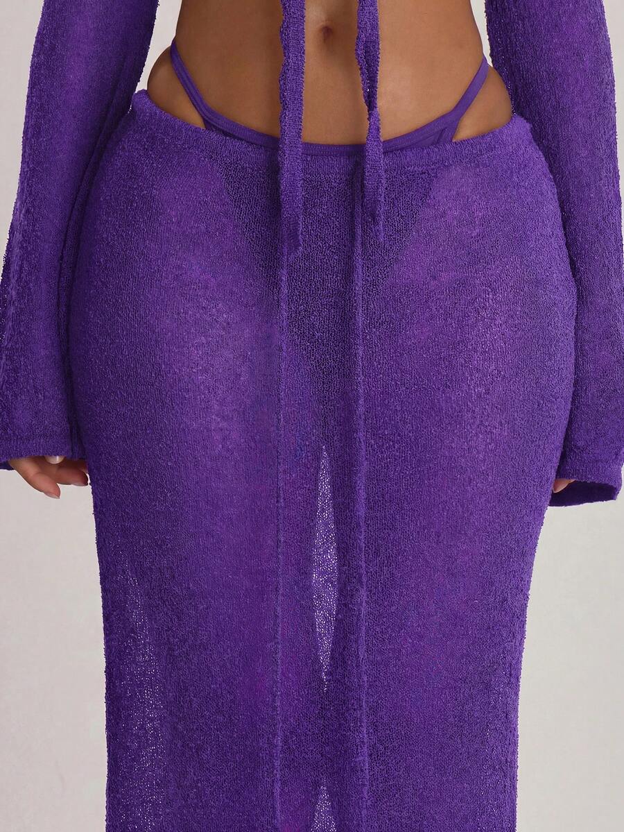 Knit Tie Front Maxi Skirt Beach Cover-Up – Summer Vacation Swimwear