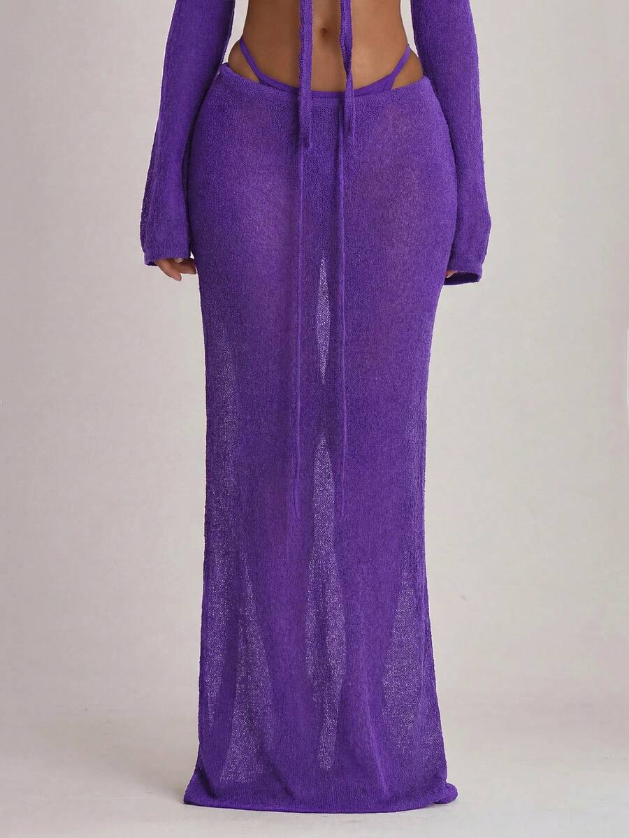 Knit Tie Front Maxi Skirt Beach Cover-Up – Summer Vacation Swimwear