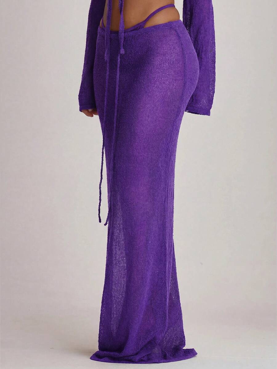 Knit Tie Front Maxi Skirt Beach Cover-Up – Summer Vacation Swimwear