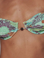 Paisley Print Beaded Trim Tie Side Bikini Bottoms – Summer Beach Vacation Swimwear