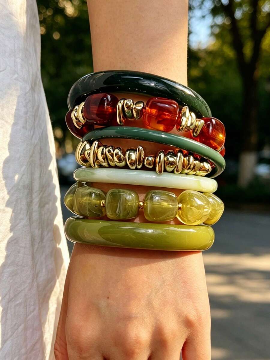 Vintage Resin Beaded Bracelet Stack – Fashion Jewellery for Women