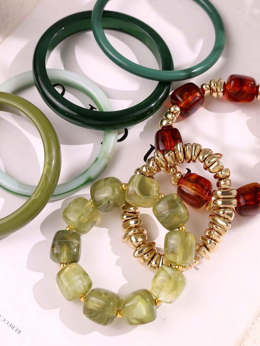 Vintage Resin Beaded Bracelet Stack – Fashion Jewellery for Women
