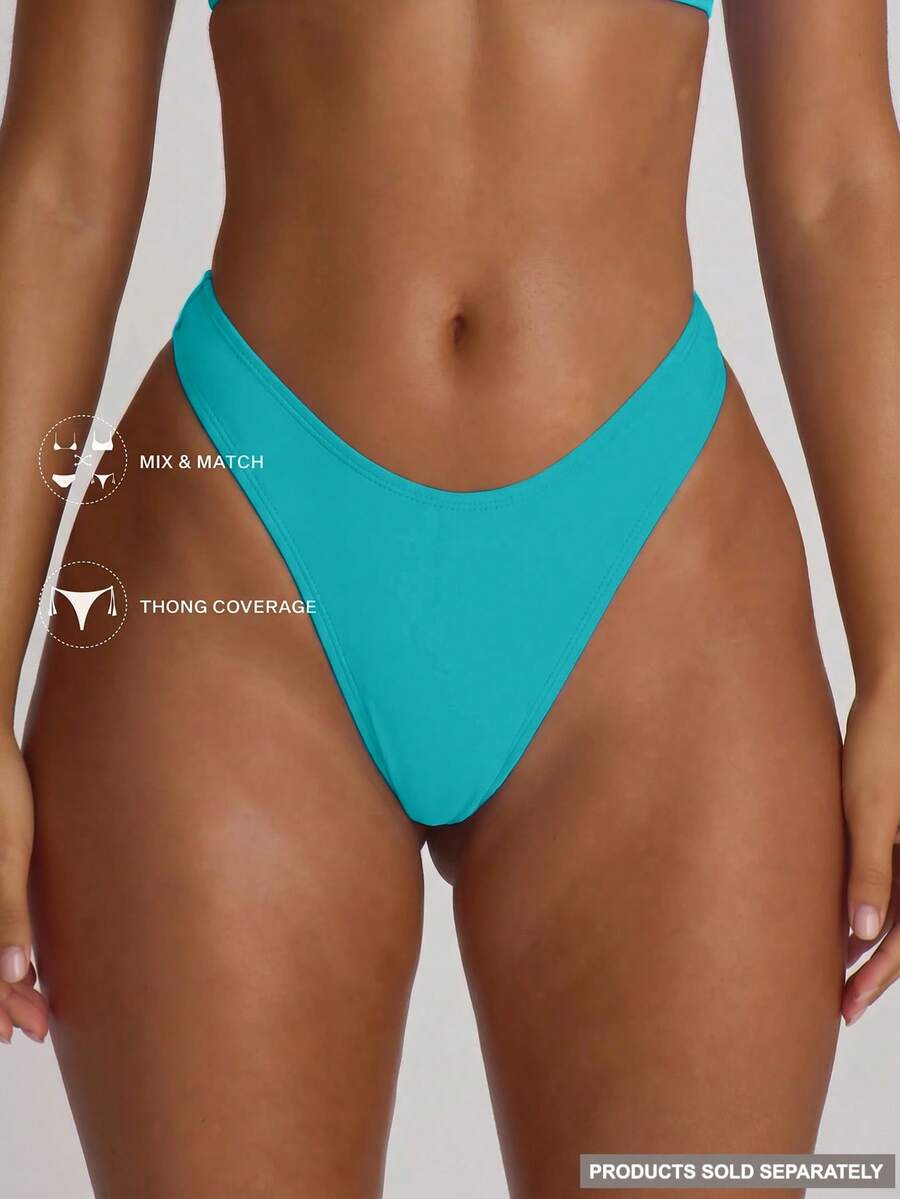 High Leg Dipped Front Thong Bikini Bottoms – Summer Beach Vacation Swimwear