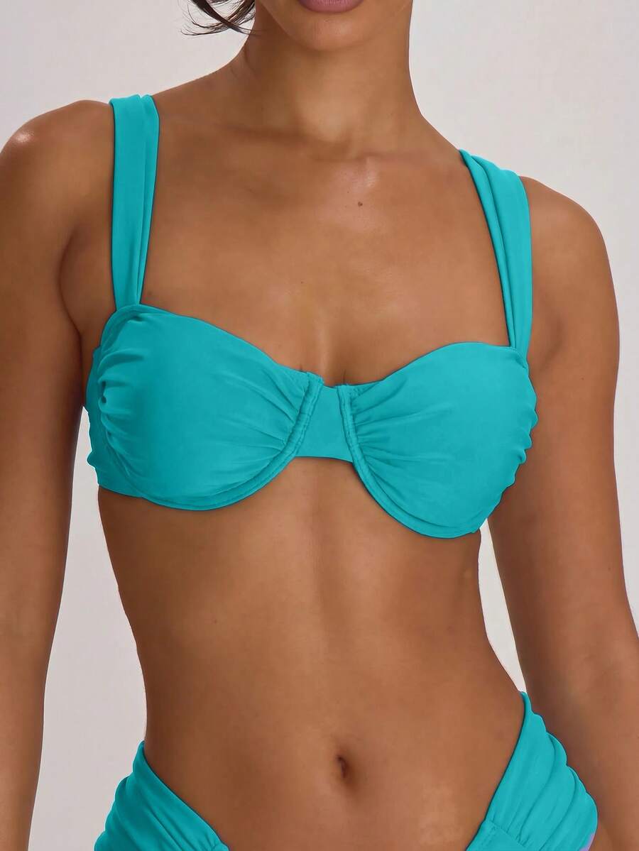 Underwire Ruched Cup Push-Up Bikini Top – Summer Beach Vacation Swimwear