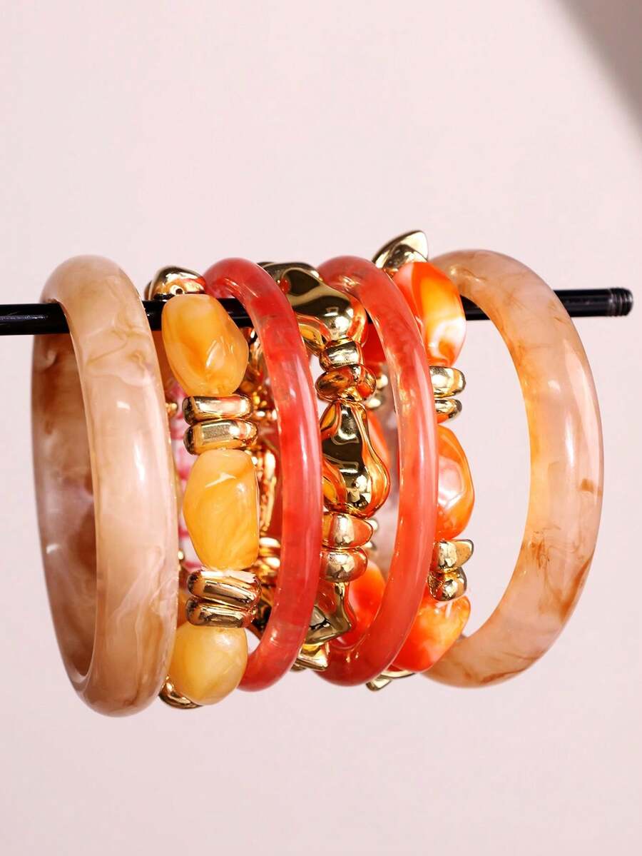Vintage Resin Beaded Bracelet Stack – Fashion Jewellery for Women