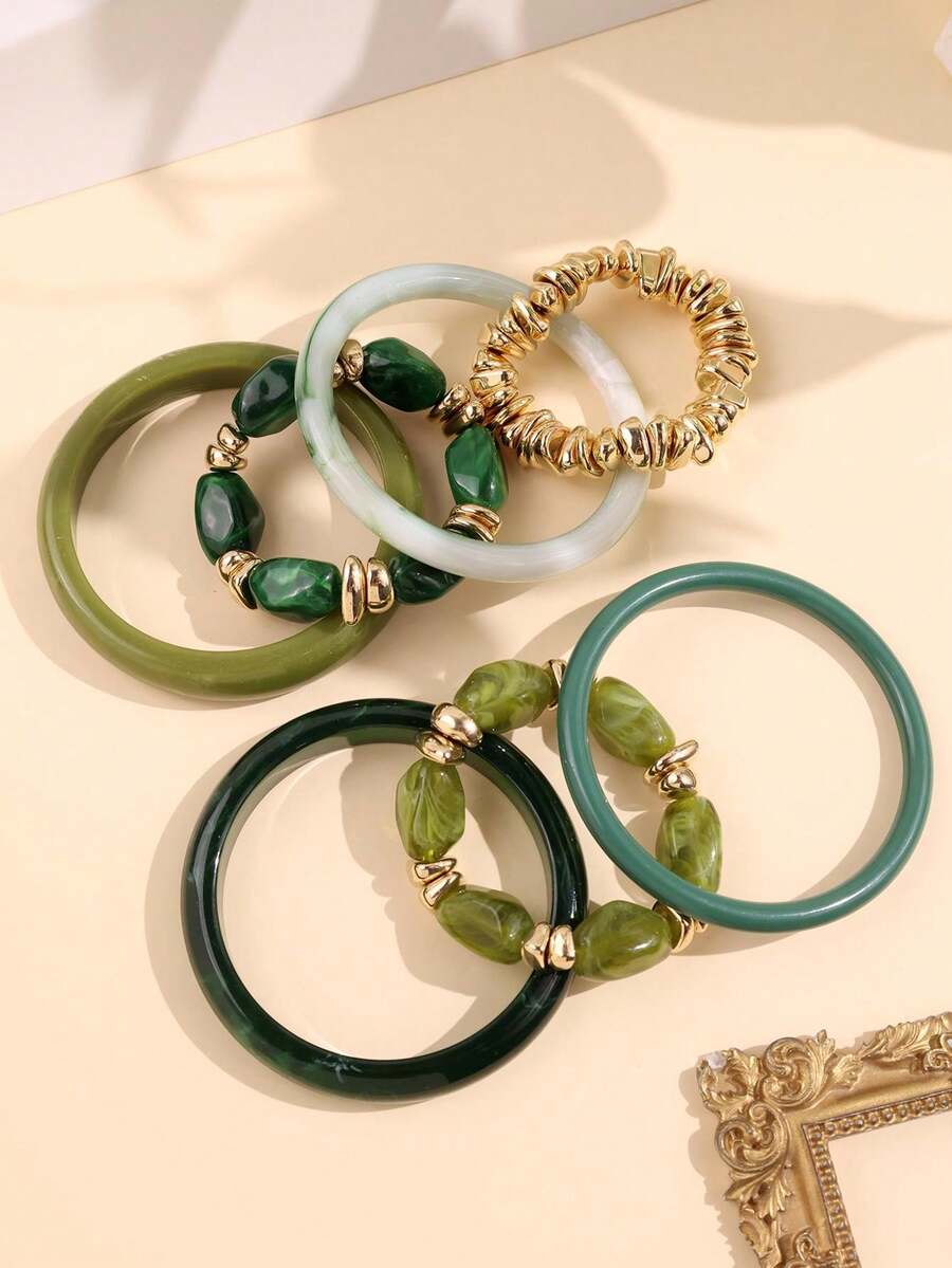 Vintage Resin Beaded Bracelet Stack – Fashion Jewellery for Women