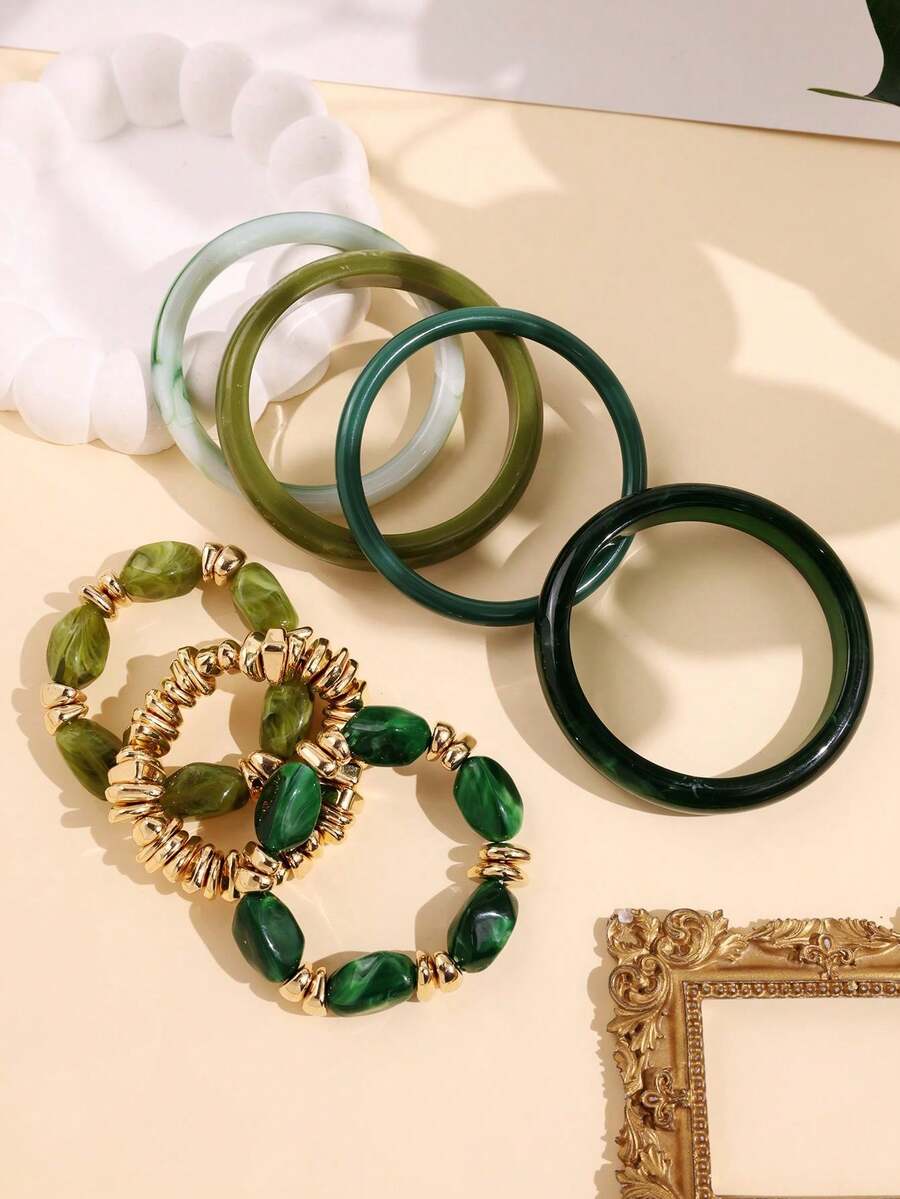 Vintage Resin Beaded Bracelet Stack – Fashion Jewellery for Women