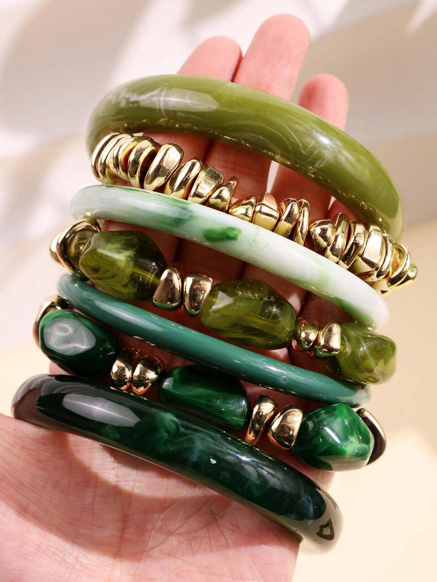 Vintage Resin Beaded Bracelet Stack – Fashion Jewellery for Women